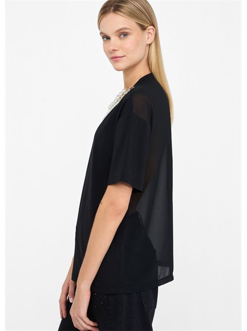 T-shirt con perle e strass LIU JO | CF5063J0088/22222